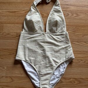 Cupshe Cream & Gold Striped One-Piece Swimsuit